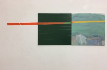 Suora lento, 2018, 50 x 100 cm, öljy ja teippi kankaalle