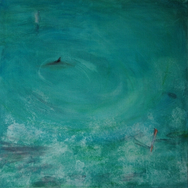 Hai vai delfiini, 2019, öljy, 80 x 80 cm, yksityiskokoelma